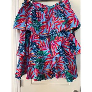 Tabitha Brown Tiered Skirt with Vibrant Leaf Print